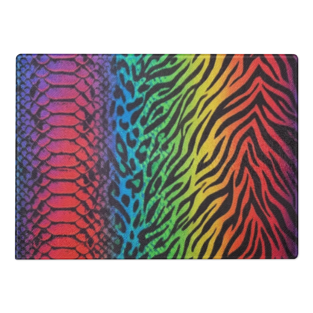 Rainbow Vibrant Zebra & Leopard Glass Cutting & Charcuterie Board