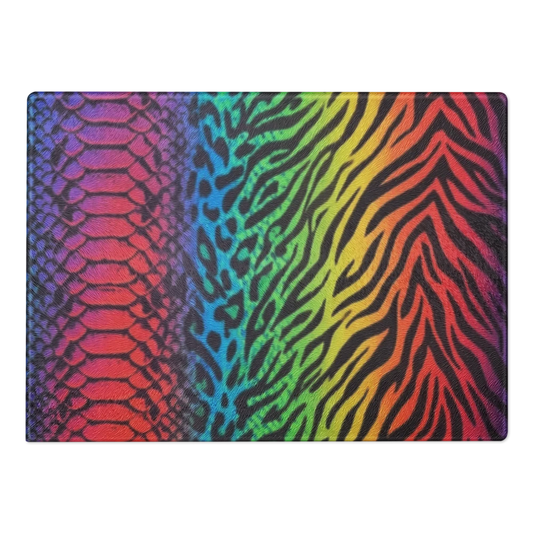 Rainbow Vibrant Zebra & Leopard Glass Cutting & Charcuterie Board