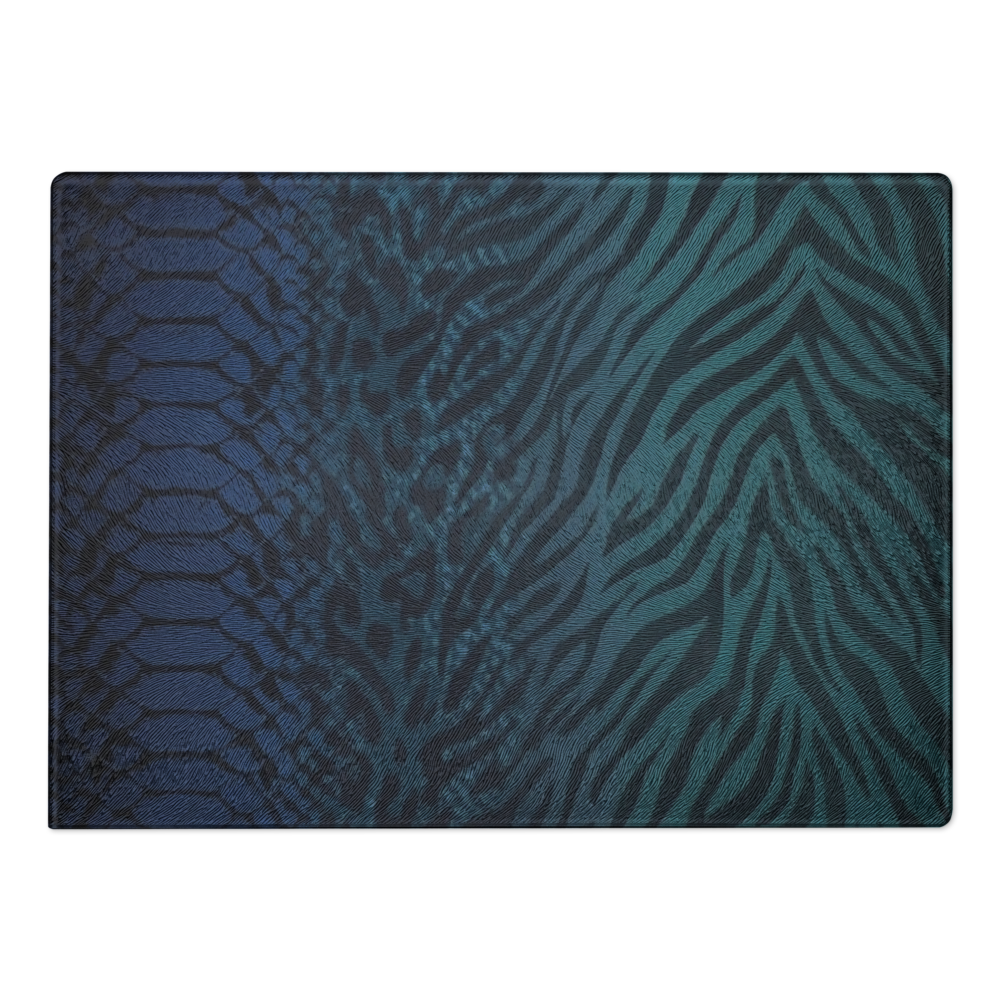 Teal to Blue Zebra & Leopard Print Glass Cutting & Charcuterie Board