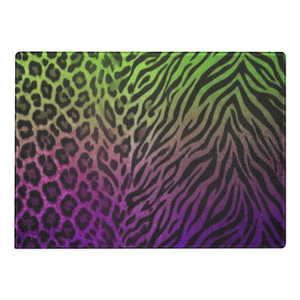 Neon Green & Purple Leopard & Zebra Print Glass Cutting & Charcuterie Board