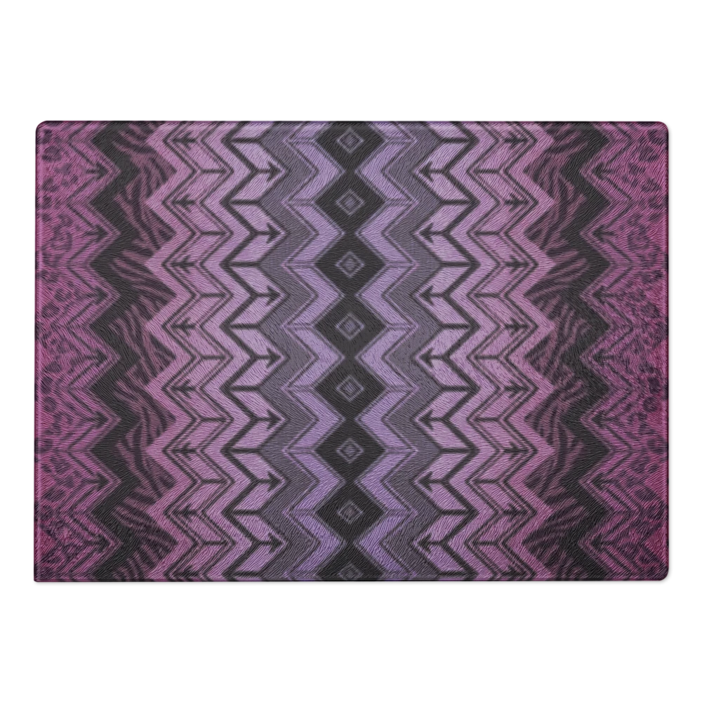 Purple Zebra & Leopard Print Special Edition Chevron Pattern Glass Cutting & Charcuterie Board