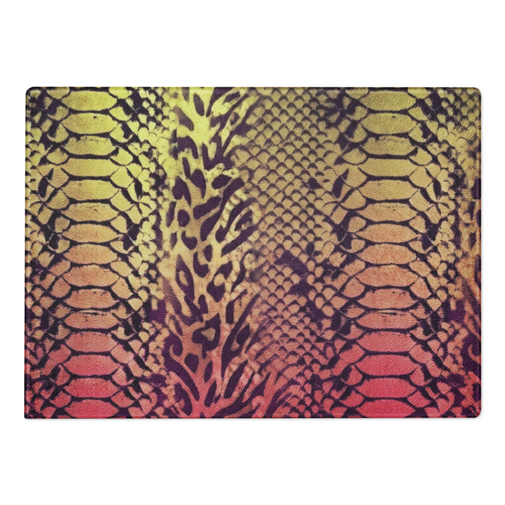 Yellow & Pink Snake Skin & Leopard Print Glass Cutting & Charcuterie Board