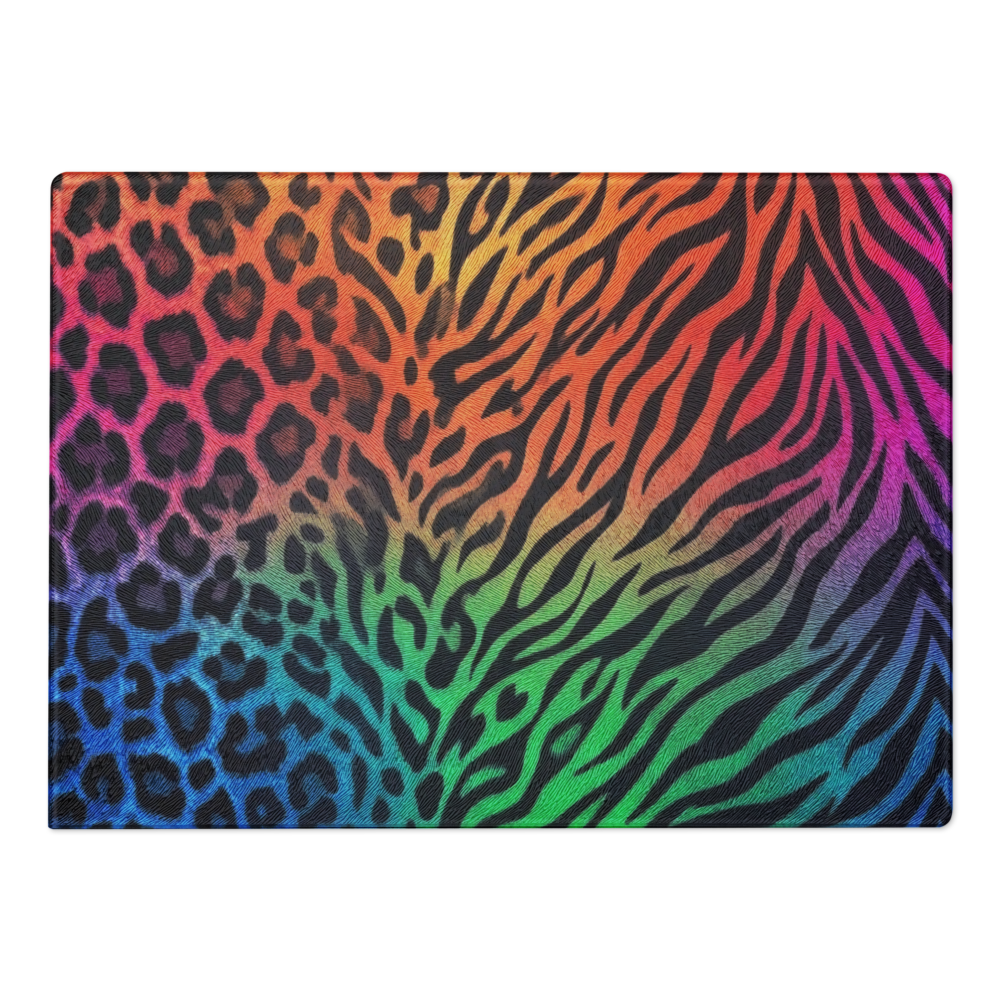 Rainbow Leopard & Zebra Print Glass Cutting & Charcuterie Board