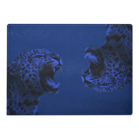 Blue Cheetah Print Glass Cutting Board
