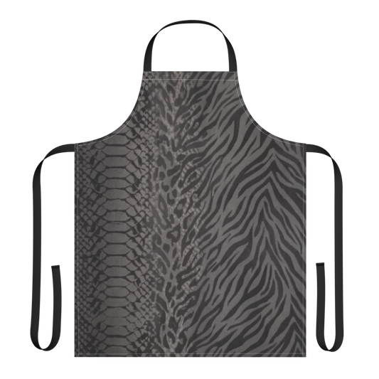 Gray & Black Snake Skin Zebra & Leopard Print Strap Apron