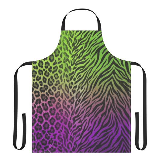 Neon Green & Purple Zebra & Leopard Print Strap Apron