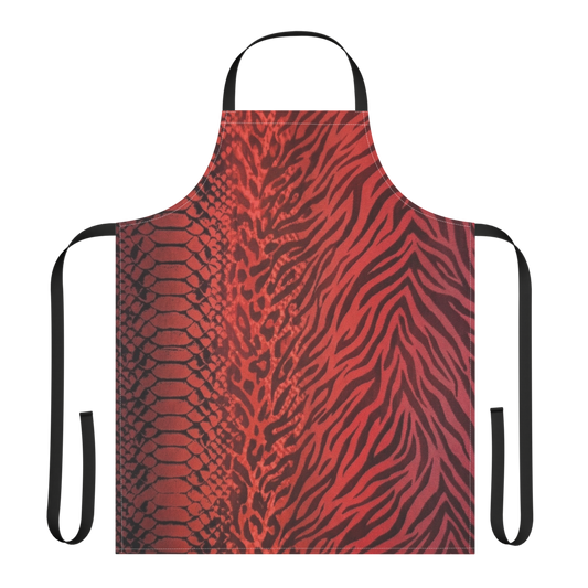 Red Snake Skin Zebra & Leopard Print Strap Apron