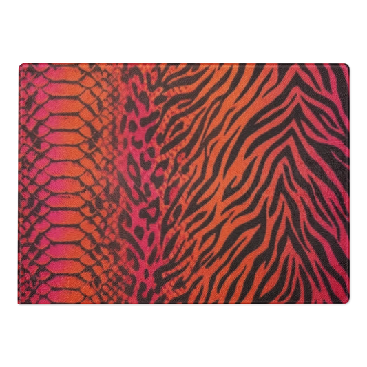 Sunset Orange & Pink Snake Skin & Leopard Print Glass Cutting & Charcuterie Board