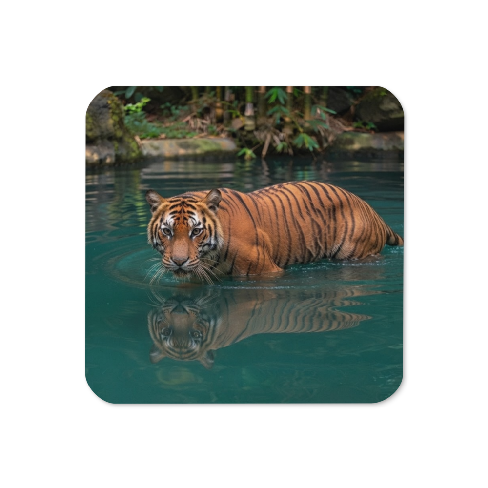 Tiger in Water Cork-Back Coaster