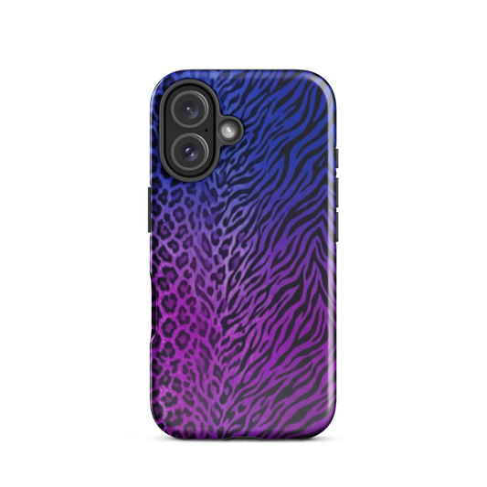 Purple to Blue Zebra & Leopard Print Tough Case for iPhone®