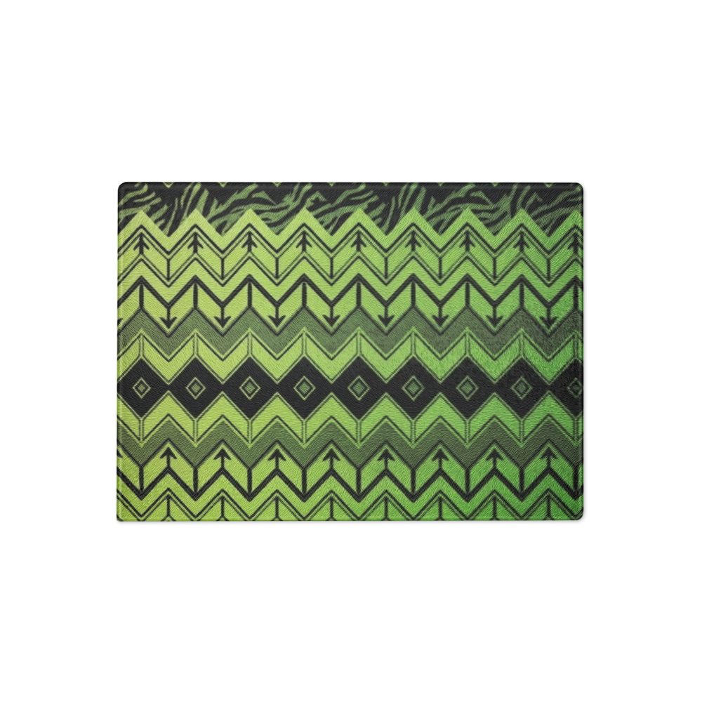 Lime Green Zebra & Leopard Print Special Edition Chevron Pattern Glass Cutting & Charcuterie Board