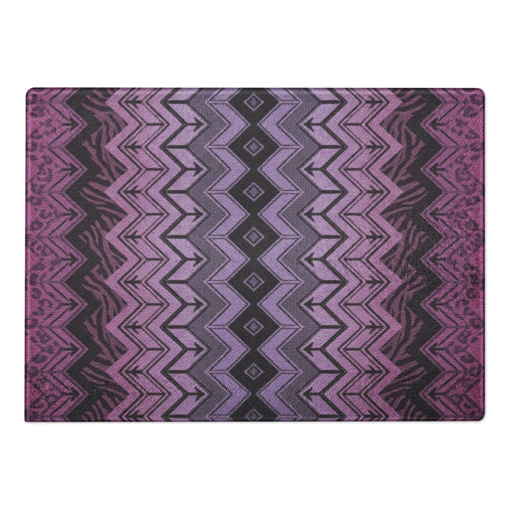 Purple Zebra & Leopard Print Special Edition Chevron Pattern Glass Cutting & Charcuterie Board