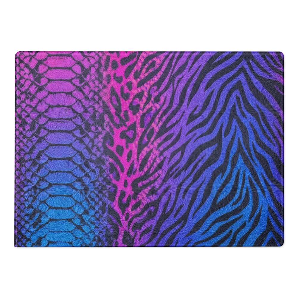 Vibrant Blue & Pink Leopard & Zebra Print Glass Cutting & Charcuterie Board