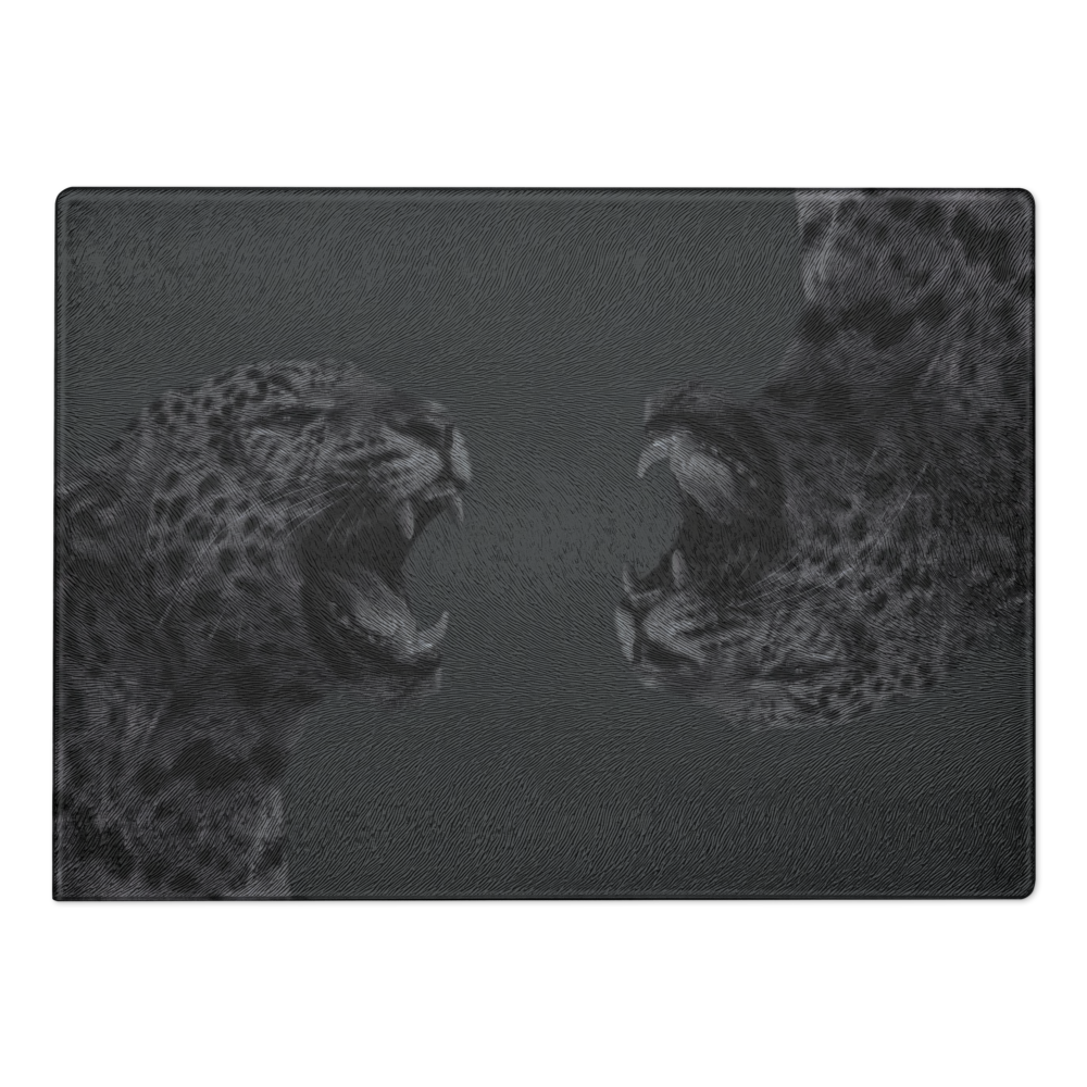 Black & Grey Cheetah Print Glass Cutting Board
