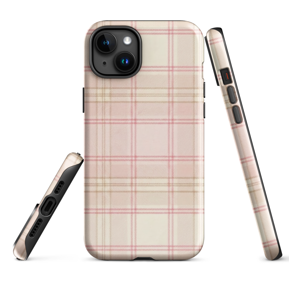Pink & Cream Plaid Coquette Print Tough Case for iPhone®