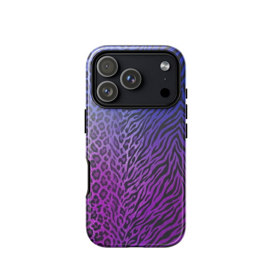 Purple to Blue Zebra & Leopard Print Tough Case for iPhone®