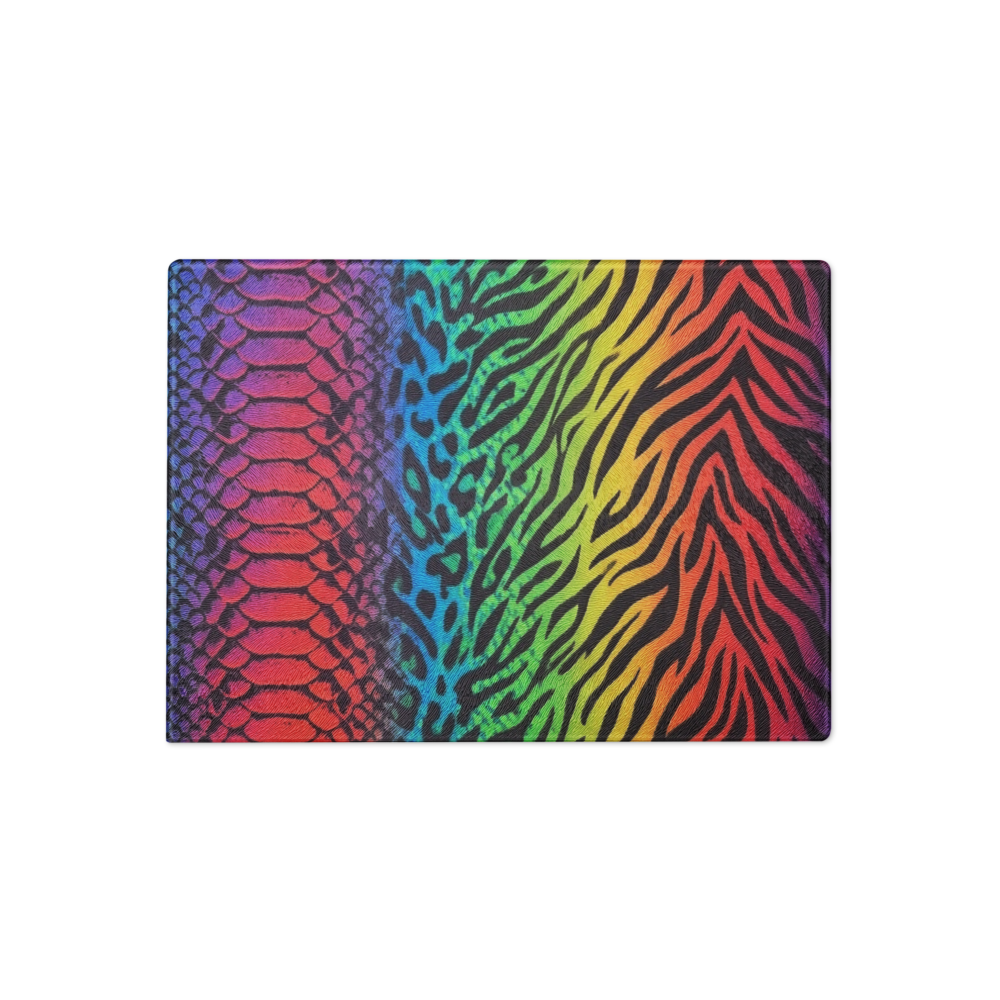 Rainbow Vibrant Zebra & Leopard Glass Cutting & Charcuterie Board