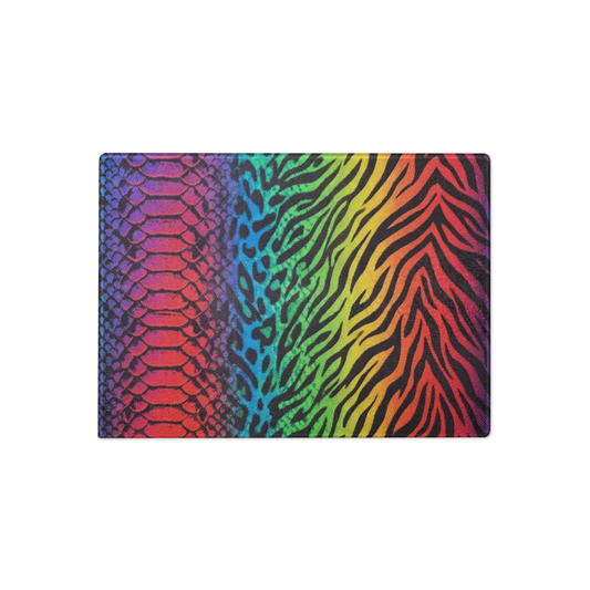 Rainbow Vibrant Zebra & Leopard Glass Cutting & Charcuterie Board